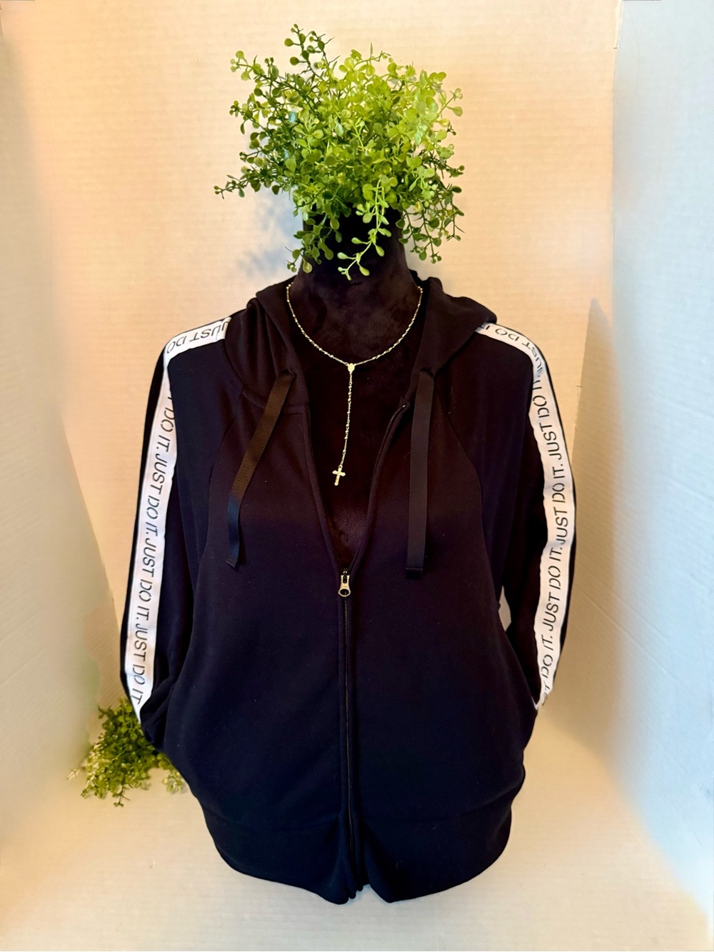 Nike Black Zip-Up Hoodie with White Branded Sleeve Tape